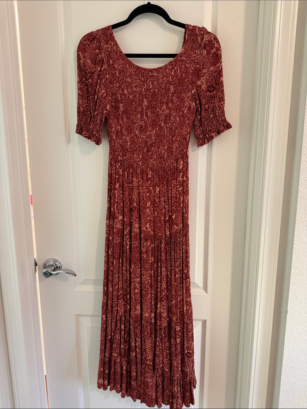 Vici Red Paisley Maxi Dress with Smocked Bodice